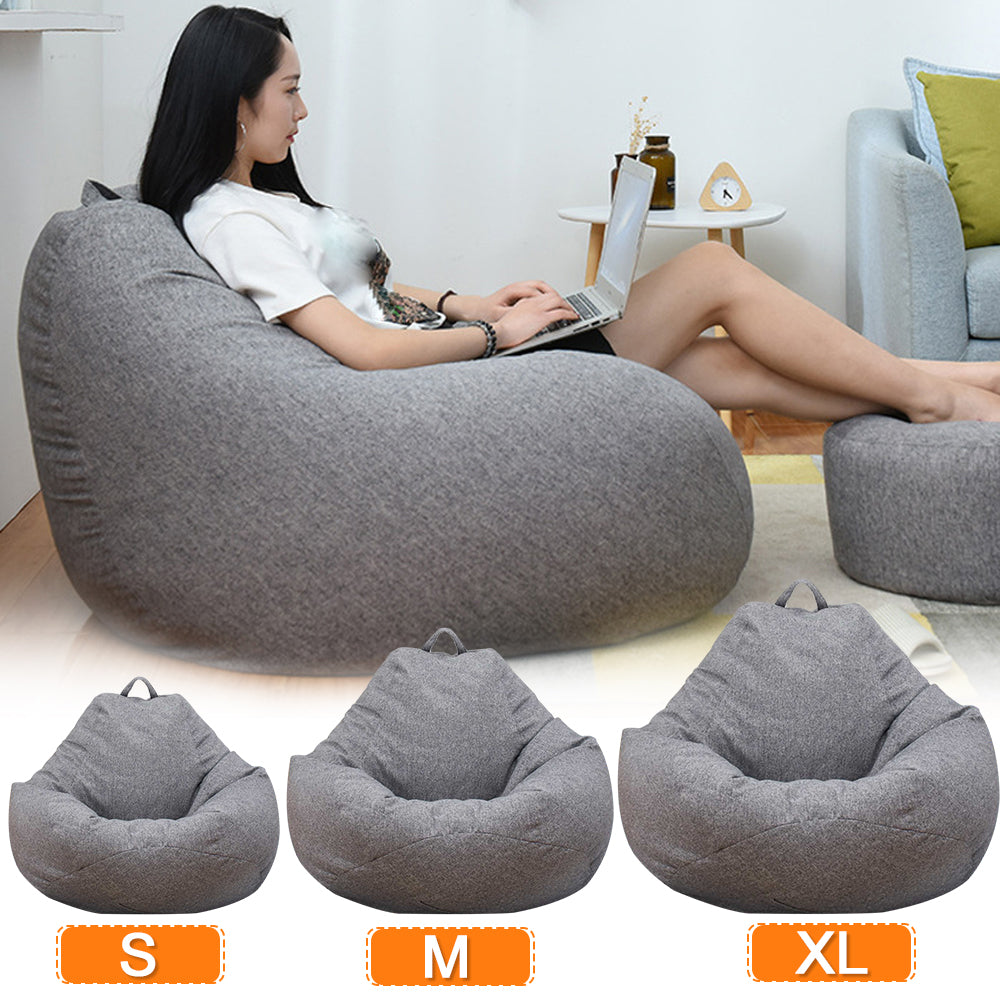 Large Small Lazy Sofa Cover Chair - Linen Cloth Bean Bag Lounger